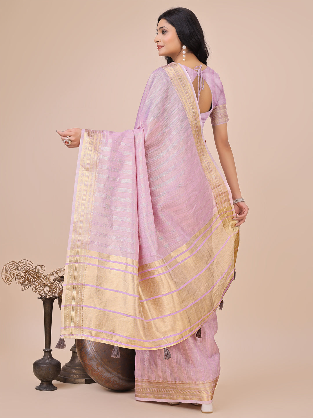 Light Pink Colour Organza Weaving Work Saree With Blouse Piece