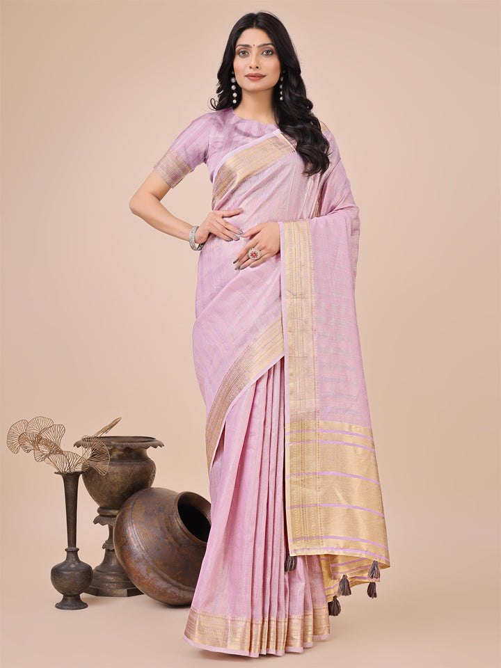 Light Pink Colour Organza Weaving Work Saree With Blouse Piece