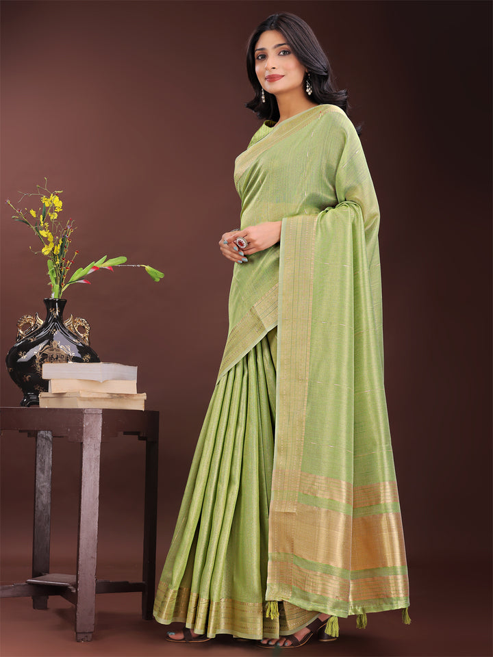 Light Green Colour Organza Saree Weaving Work With Blouse Piece