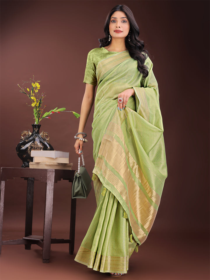 Light Green Colour Organza Saree Weaving Work With Blouse Piece