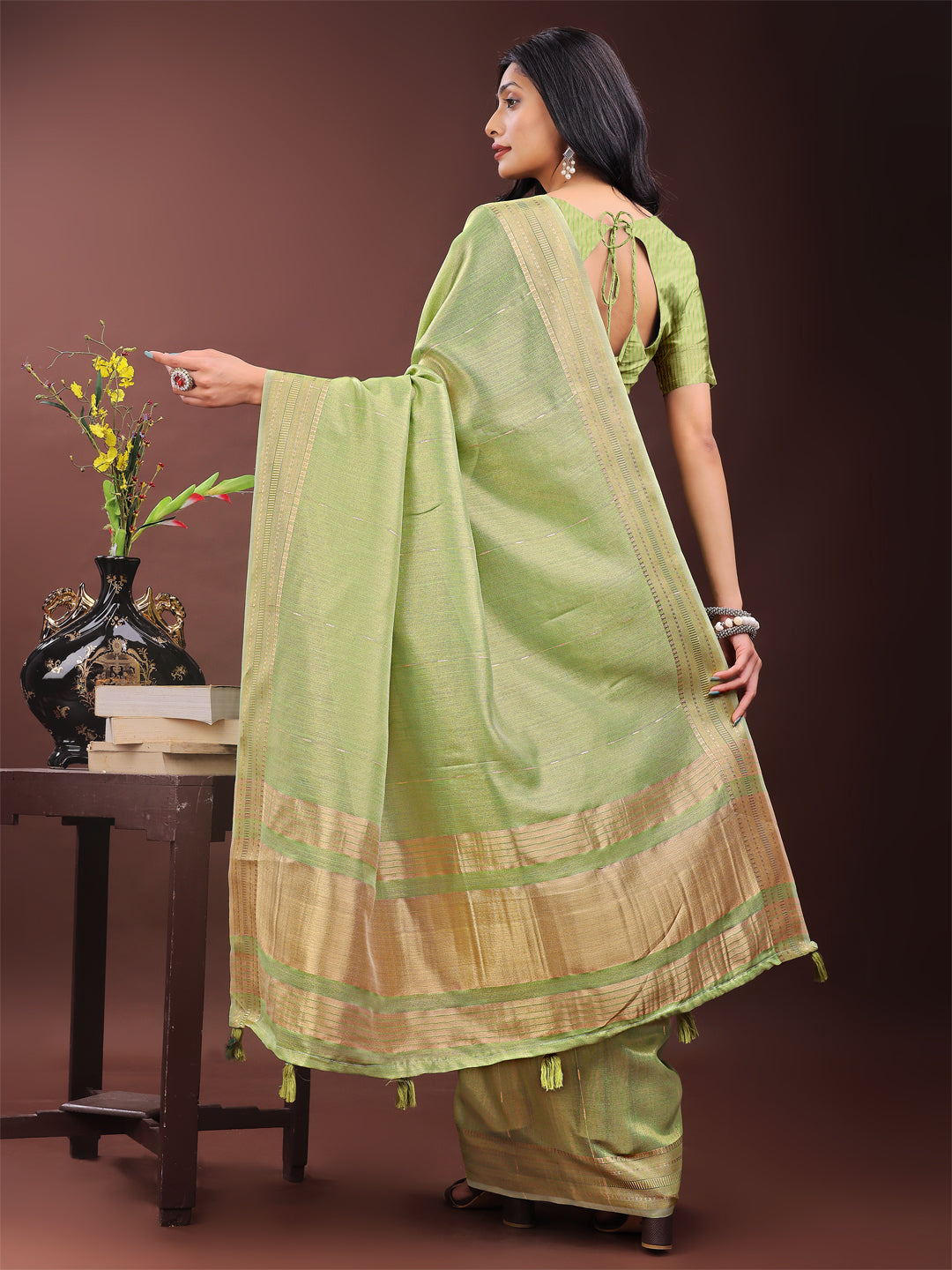 Light Green Colour Organza Saree Weaving Work With Blouse Piece