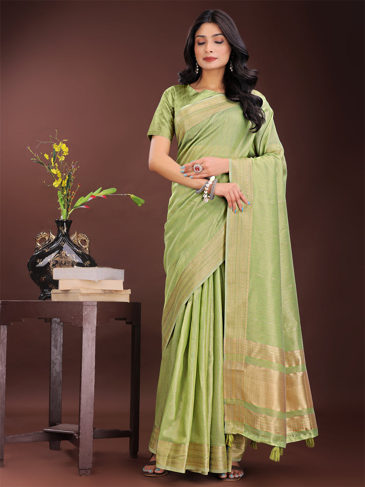 Light Green Colour Organza Saree Weaving Work With Blouse Piece