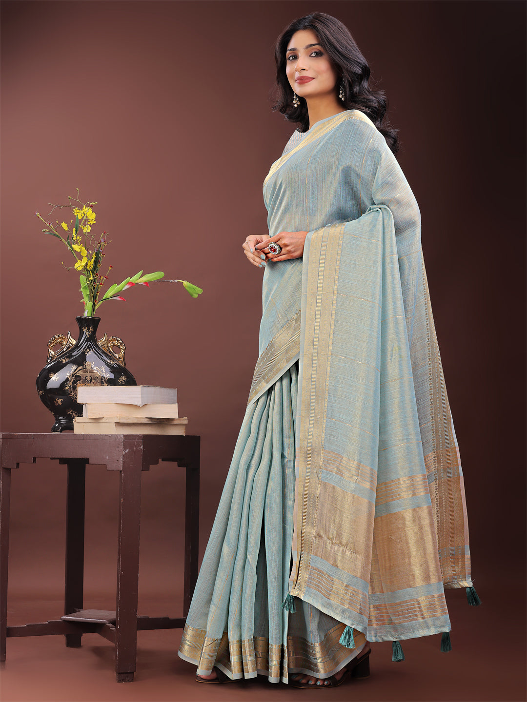 Sky Blue Colour Organza Saree Weaving Work With Blouse Piece