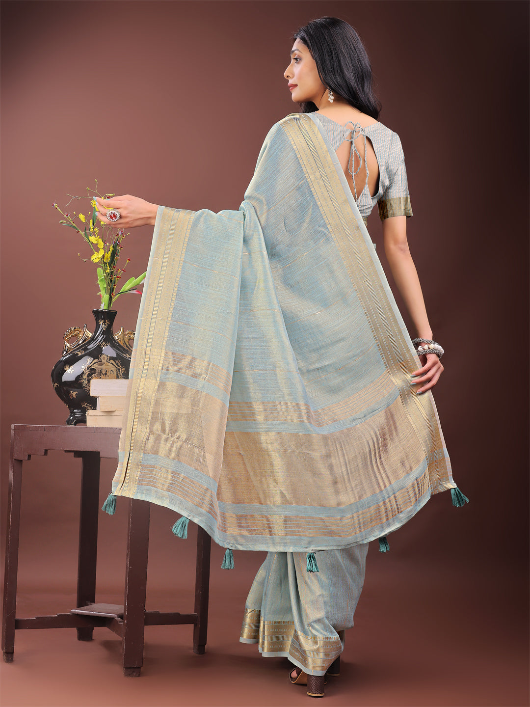 Sky Blue Colour Organza Saree Weaving Work With Blouse Piece