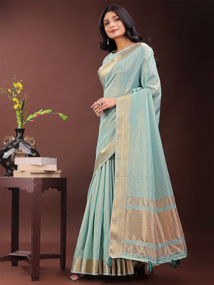 Olive Green Colour Organza Saree Weaving Work With Blouse Piece