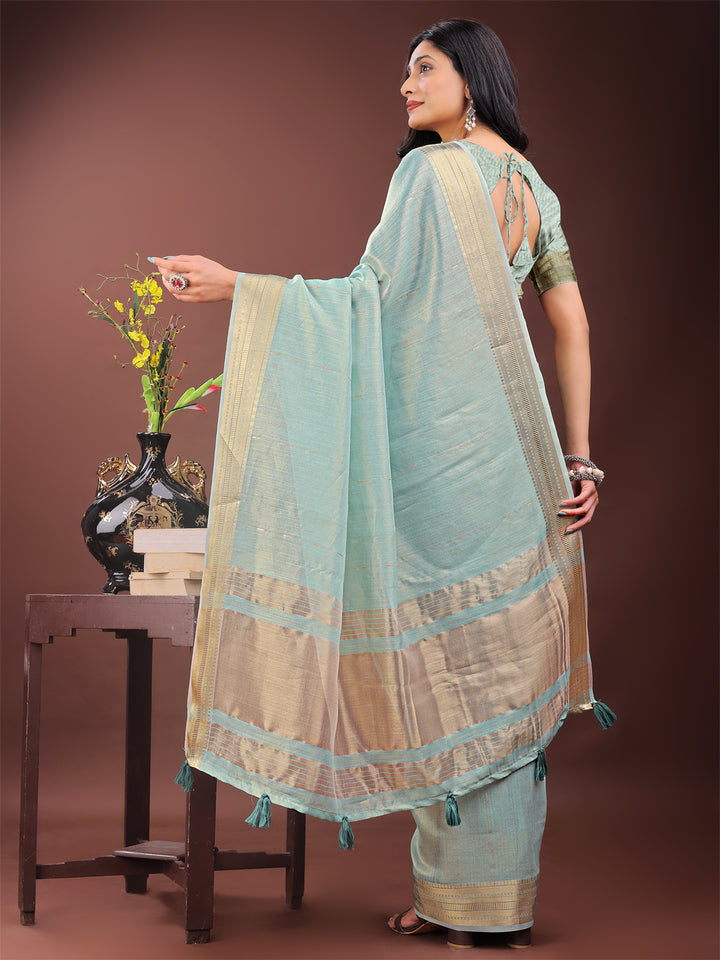 Olive Green Colour Organza Saree Weaving Work With Blouse Piece