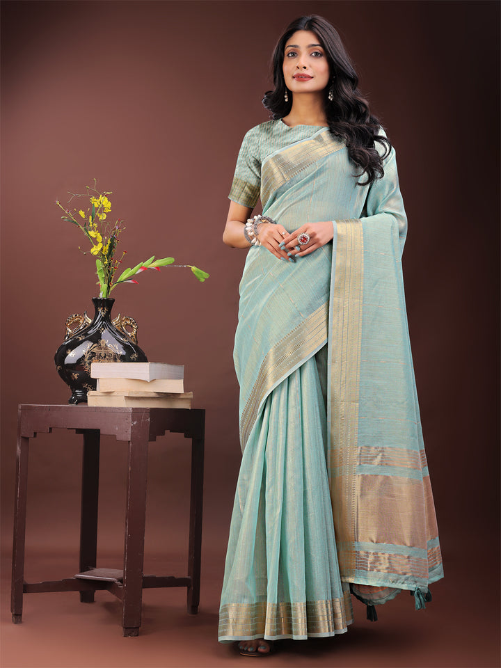 Olive Green Colour Organza Saree Weaving Work With Blouse Piece
