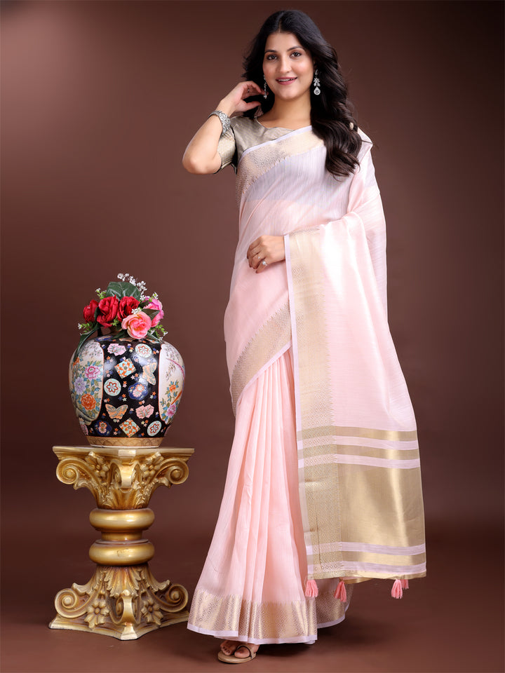 Light Pink Colour Cotton Printed Work Saree With Blouse Piece