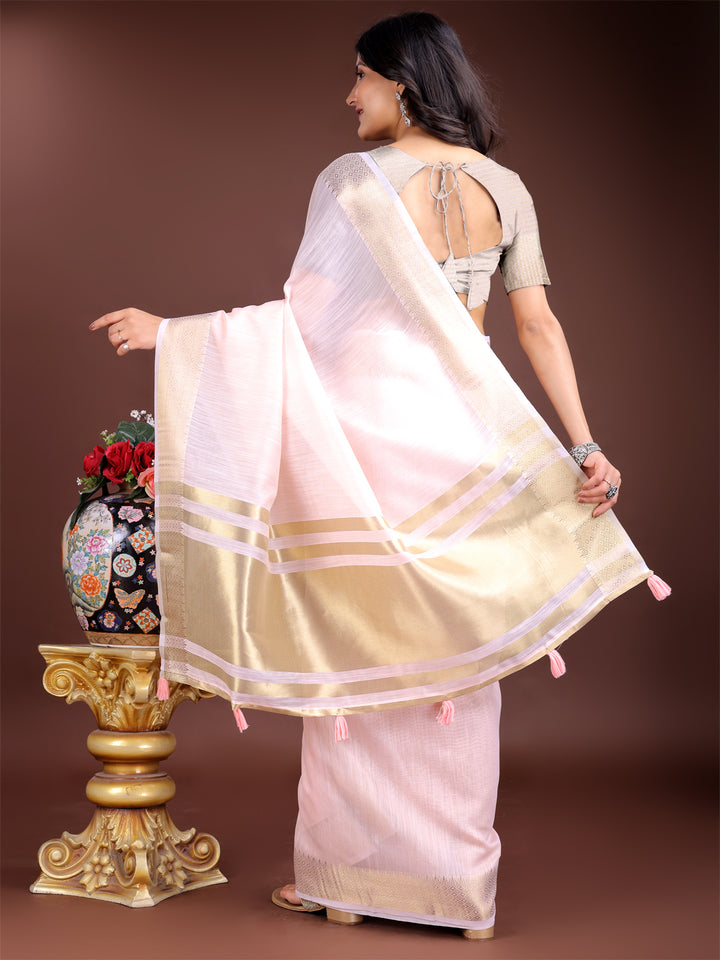 Light Pink Colour Cotton Printed Work Saree With Blouse Piece