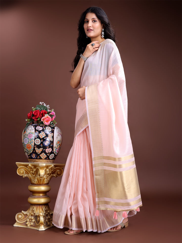 Light Pink Colour Cotton Printed Work Saree With Blouse Piece