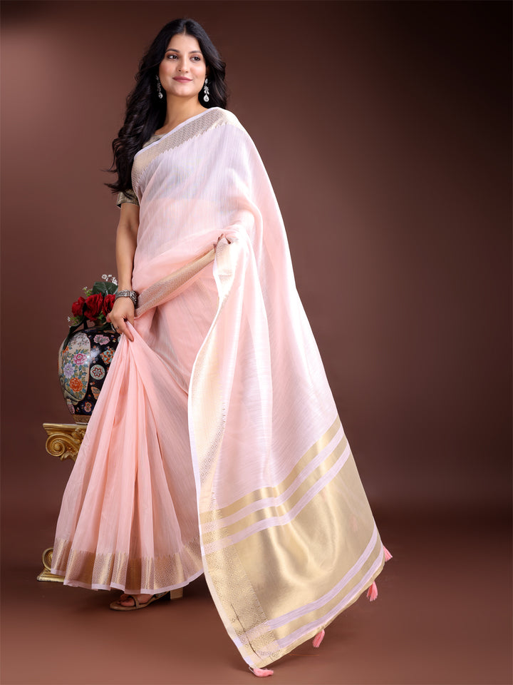 Light Pink Colour Cotton Printed Work Saree With Blouse Piece