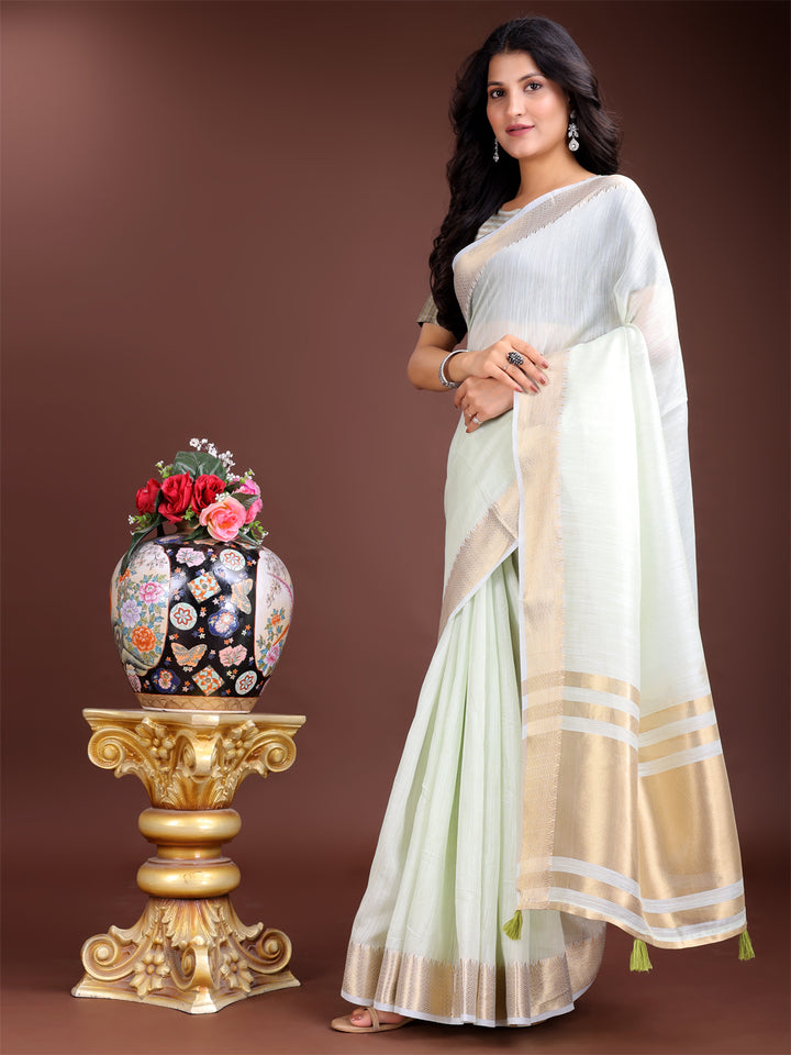 Light Green Colour Cotton Printed Work Saree With Blouse Piece