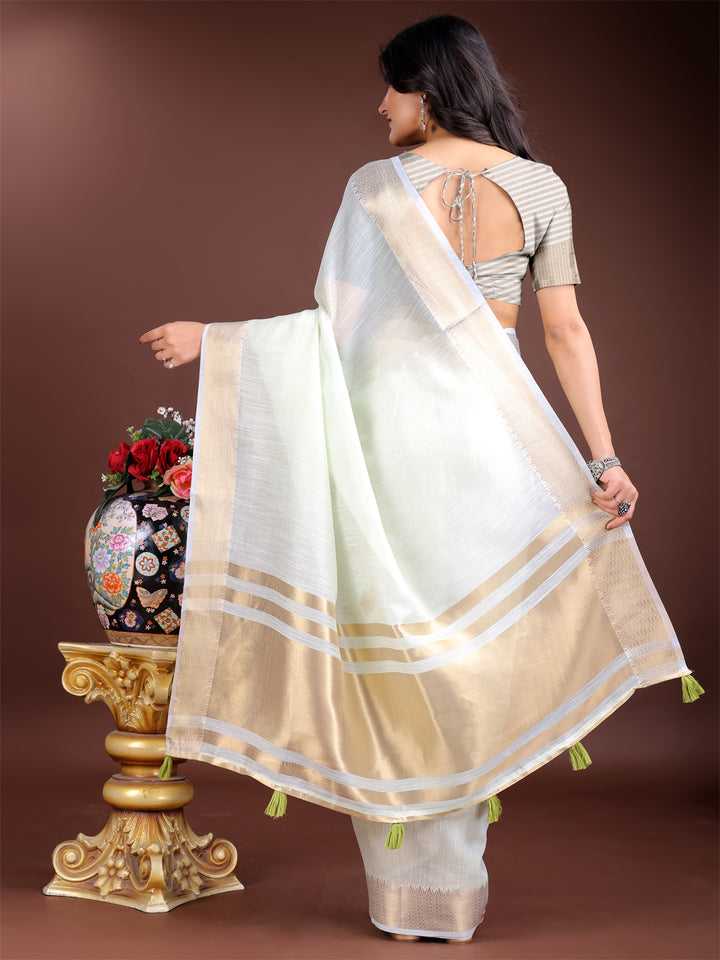 Light Green Colour Cotton Printed Work Saree With Blouse Piece