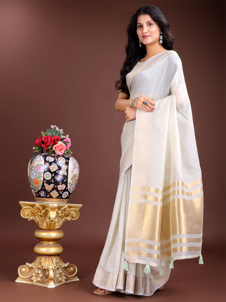 Gray Colour Cotton Printed Work Saree With Blouse Piece