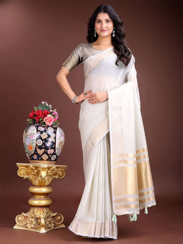 Gray Colour Cotton Printed Work Saree With Blouse Piece