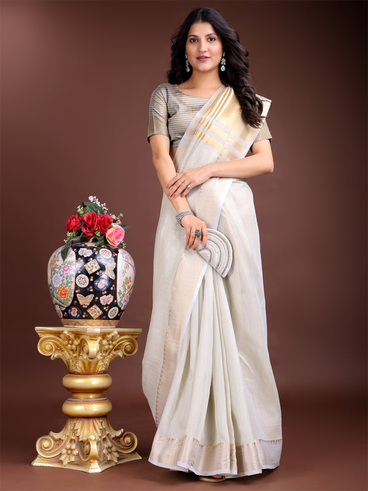 Gray Colour Cotton Printed Work Saree With Blouse Piece