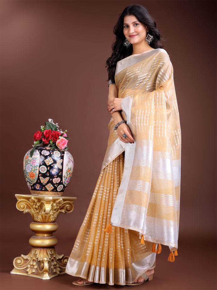 Yellow Colour Organza Saree Weaving Work With Blouse Piece