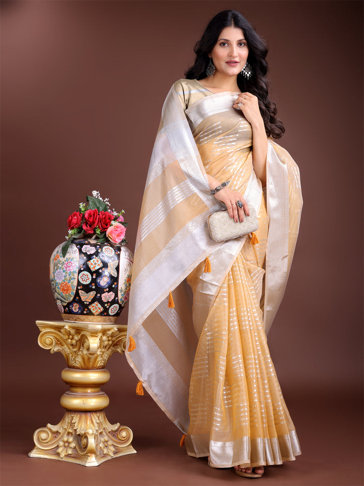 Yellow Colour Organza Saree Weaving Work With Blouse Piece
