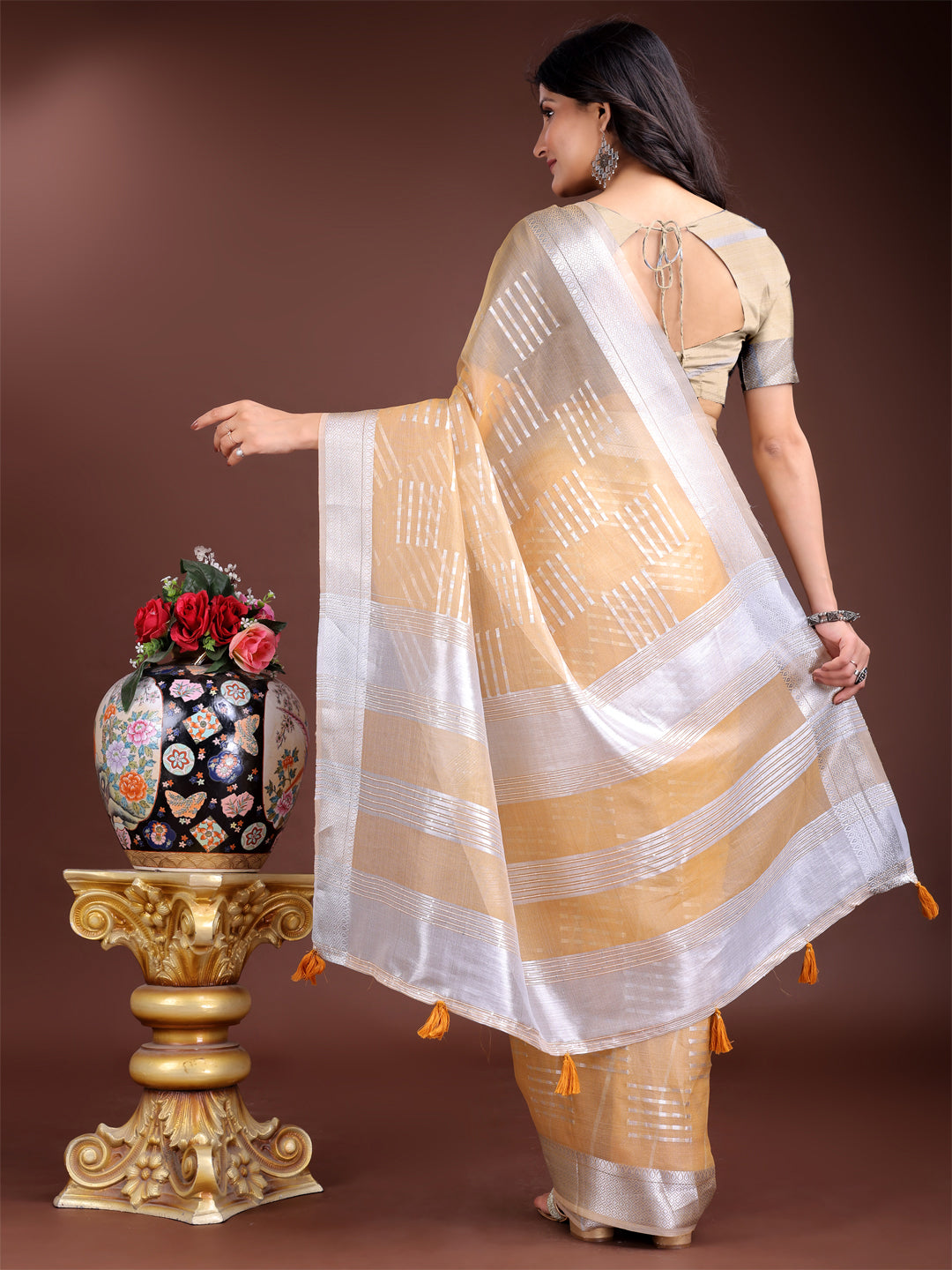 Yellow Colour Organza Saree Weaving Work With Blouse Piece