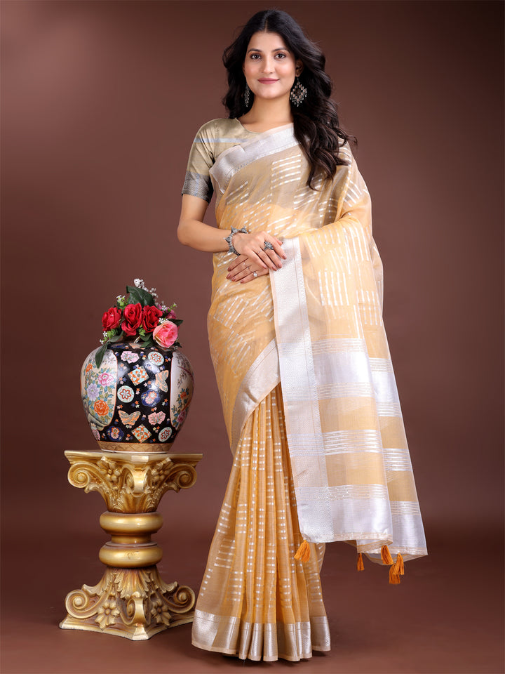 Yellow Colour Organza Saree Weaving Work With Blouse Piece