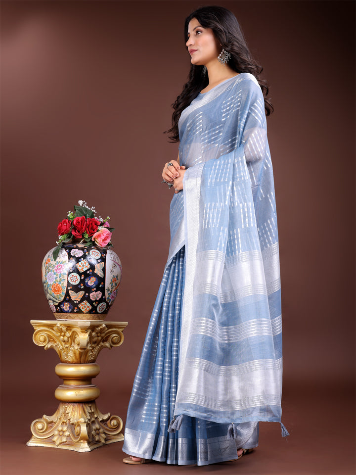 Sky Blue Colour Organza Saree Weaving Work With Blouse Piece