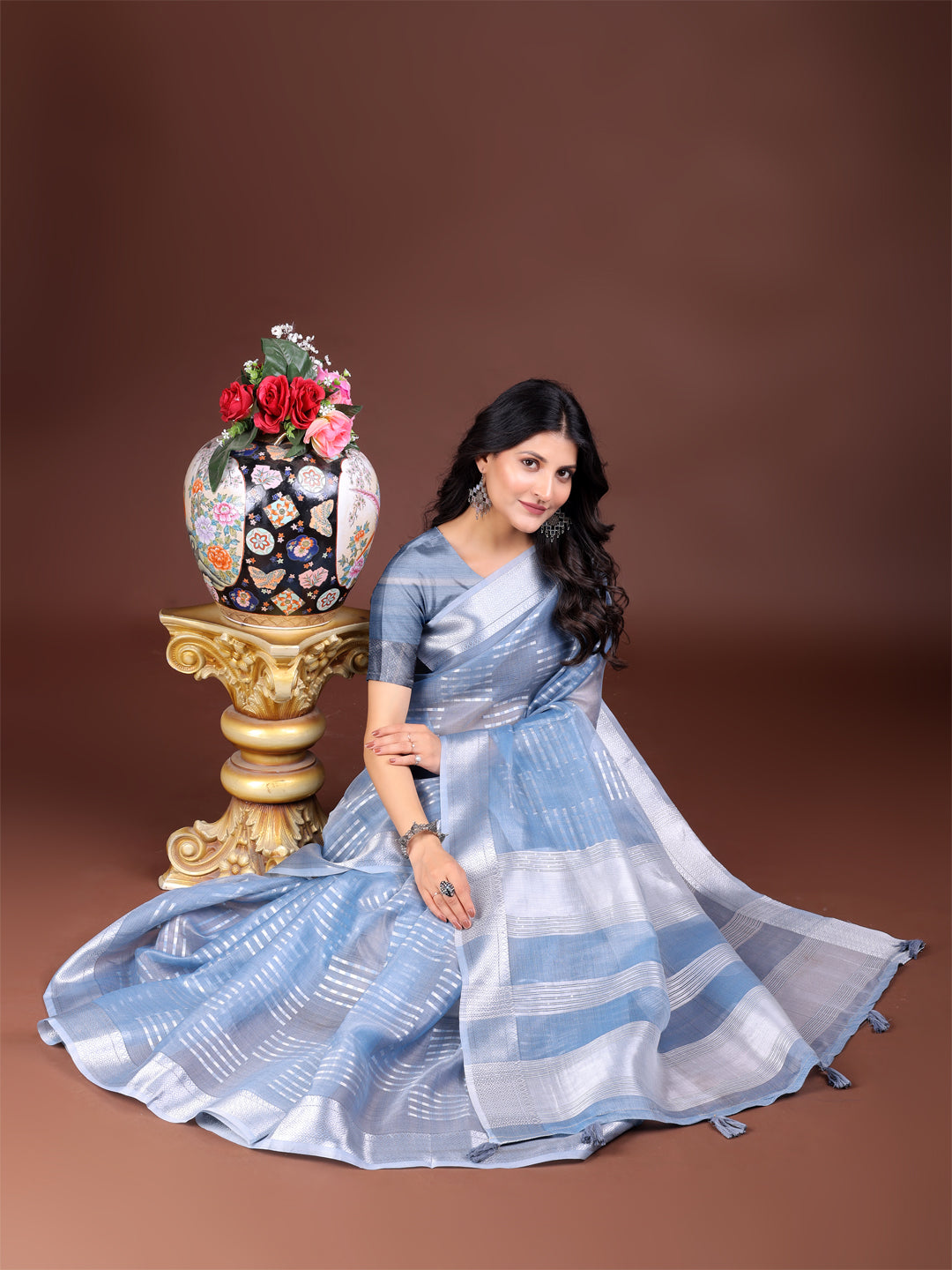 Sky Blue Colour Organza Saree Weaving Work With Blouse Piece