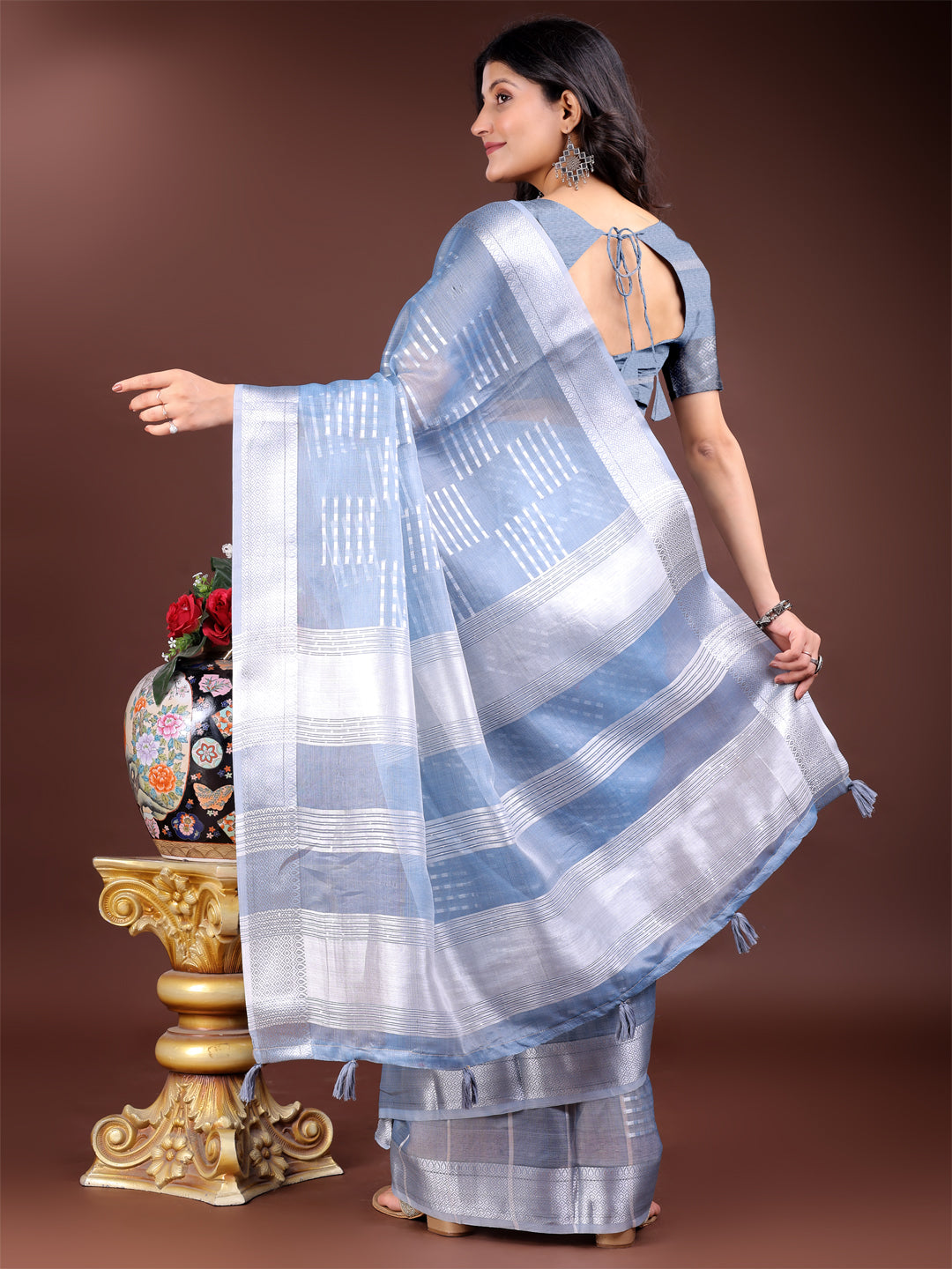 Sky Blue Colour Organza Saree Weaving Work With Blouse Piece