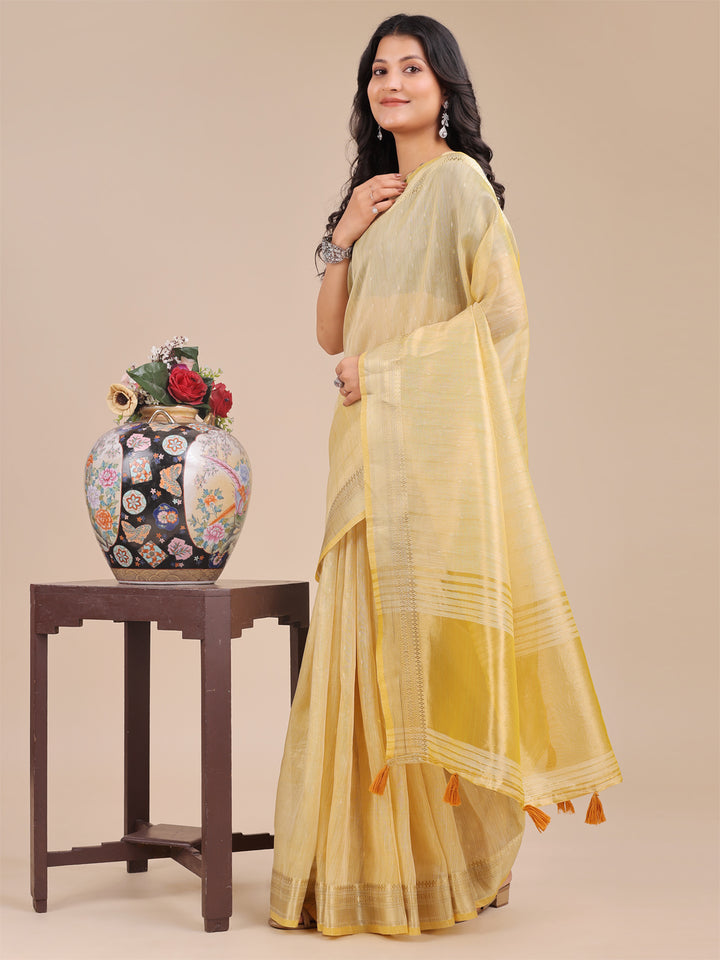 Yellow Colour Organza Saree Weaving Work With Blouse Piece