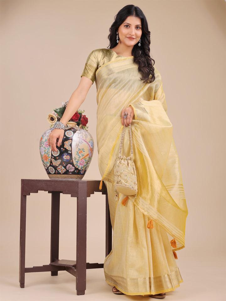 Yellow Colour Organza Saree Weaving Work With Blouse Piece