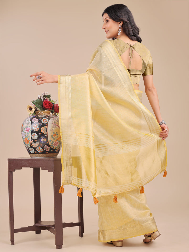 Yellow Colour Organza Saree Weaving Work With Blouse Piece