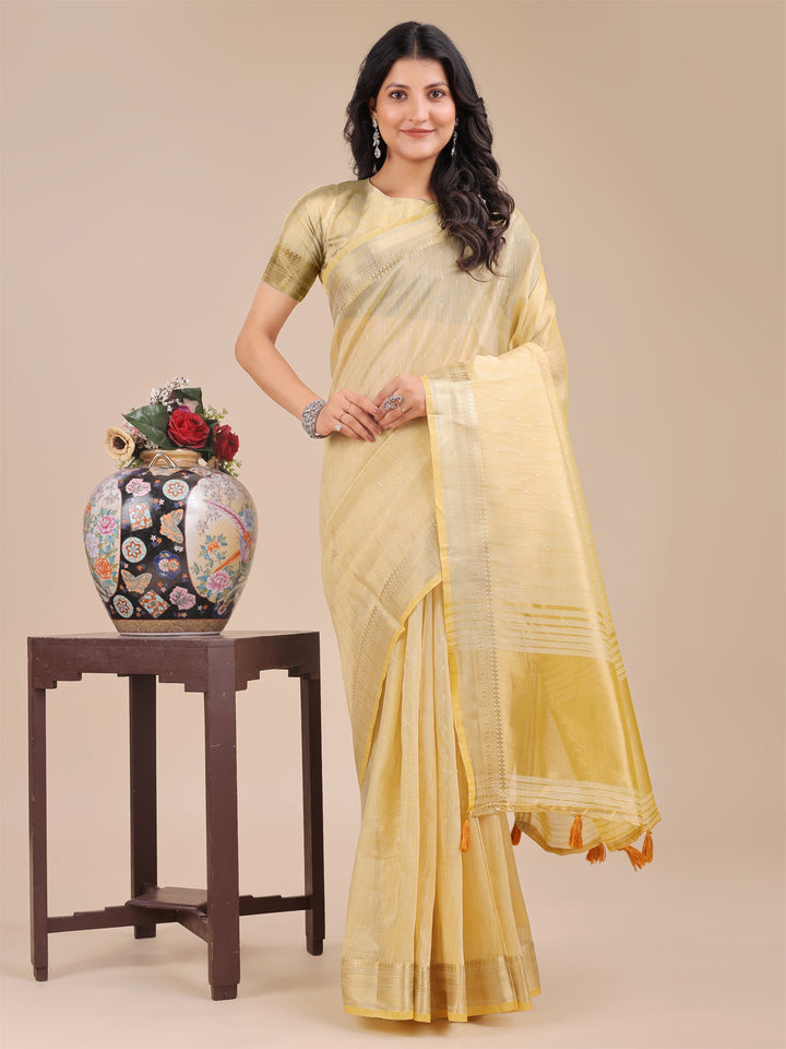 Yellow Colour Organza Saree Weaving Work With Blouse Piece