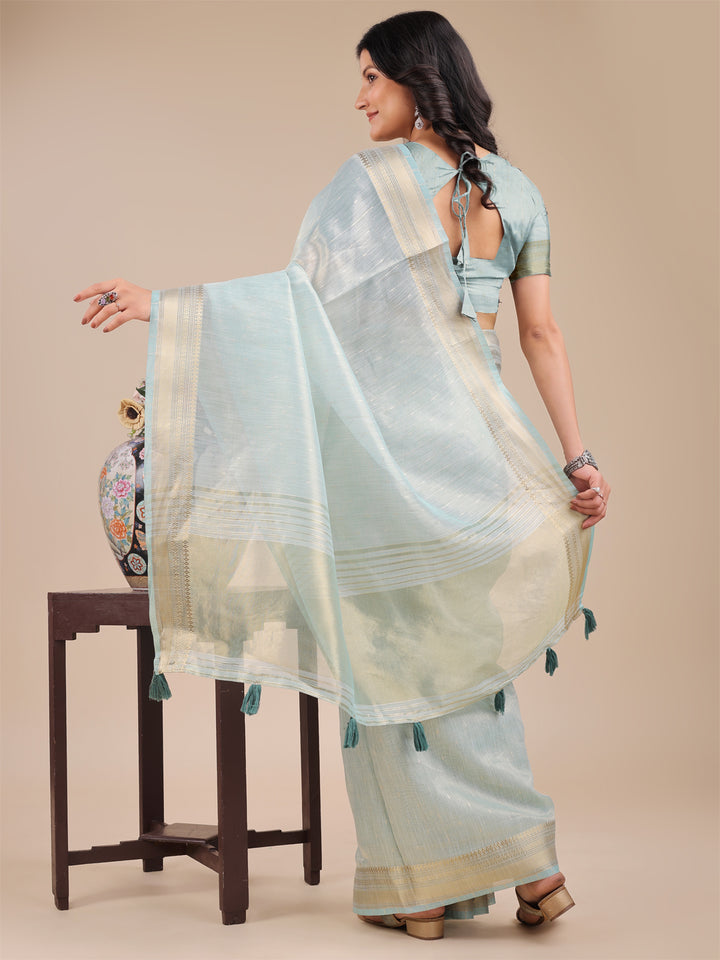 Sea Green Colour Organza Saree Weaving Work With Blouse Piece
