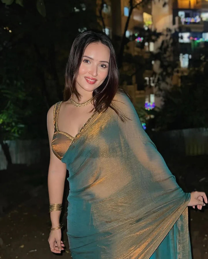 Green Color Jimichu Silk Saree With Beautiful Lace And  Unstitched Blouse Piece